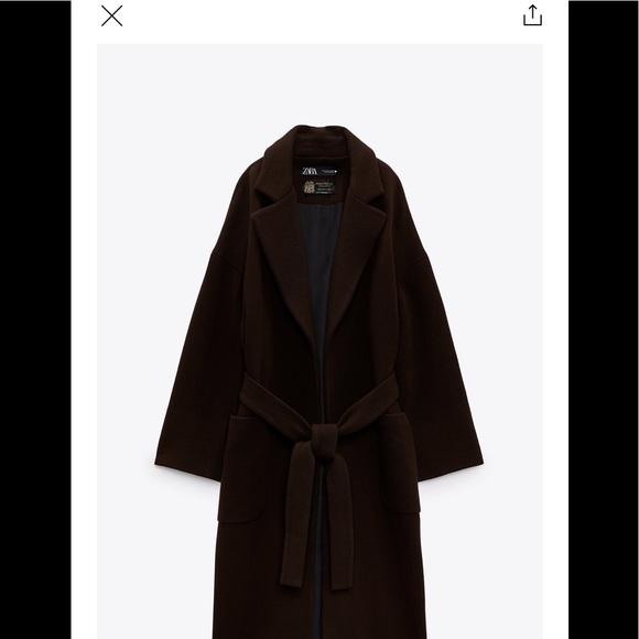 NWT ZARA BELTED WOOL COAT SZ XS WRAP COAT BROWN - Picture 6 of 9
